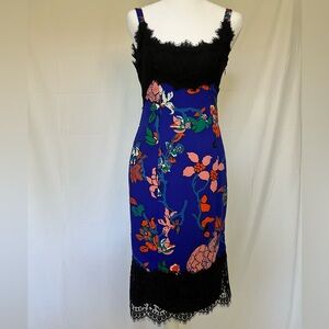 Diane Von Furstenberg Floral Midi Dress - Blue and Black